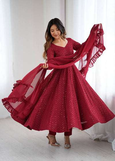 Maroon Color Georgette With Sequence Embroidery Work Long Anarkali Suit