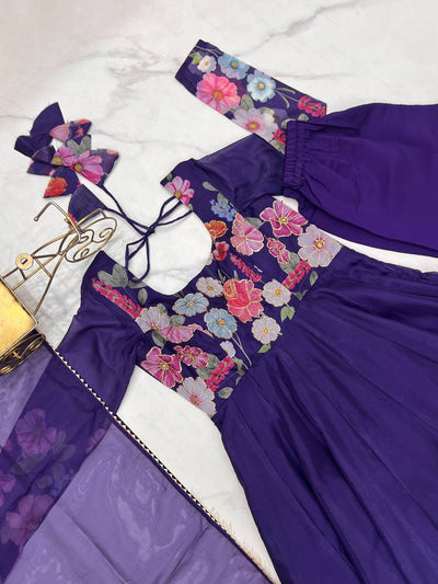 Purple Color Chiffon With Digital Flower Printed Anarkali Suit
