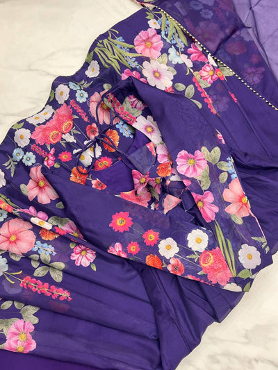 Purple Color Chiffon With Digital Flower Printed Anarkali Suit