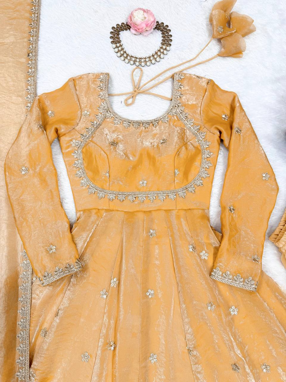 Peach Color Fandy Silk Wear Anarkali Suit With Dupatta