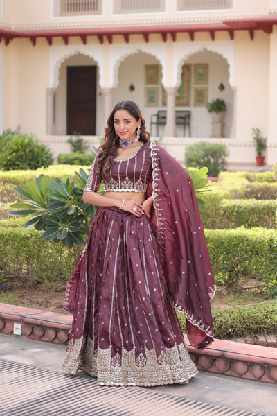 Wedding Wear Purple Color Zari With Sequence Work Lehenga Choli