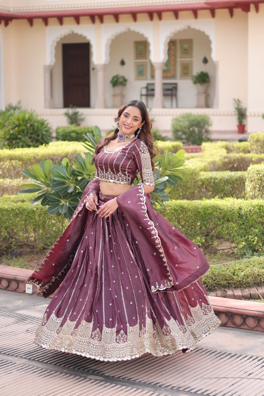 Wedding Wear Purple Color Zari With Sequence Work Lehenga Choli