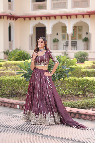 Wedding Wear Purple Color Zari With Sequence Work Lehenga Choli