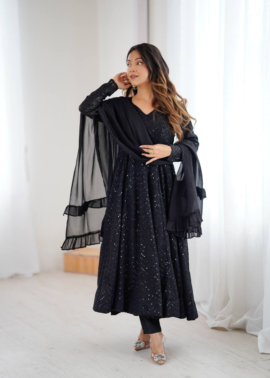 Wedding Wear Black Color Embroidery With Sequence Anarkali Suit