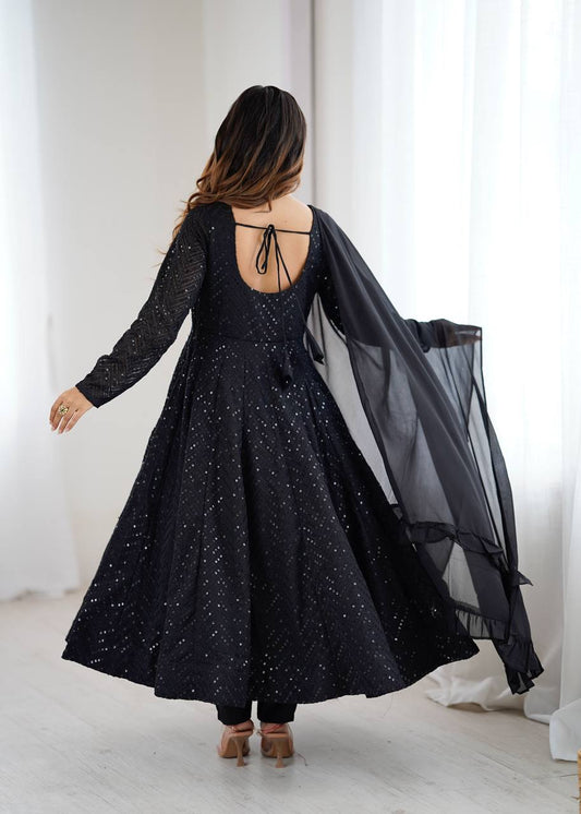 Wedding Wear Black Color Embroidery With Sequence Anarkali Suit