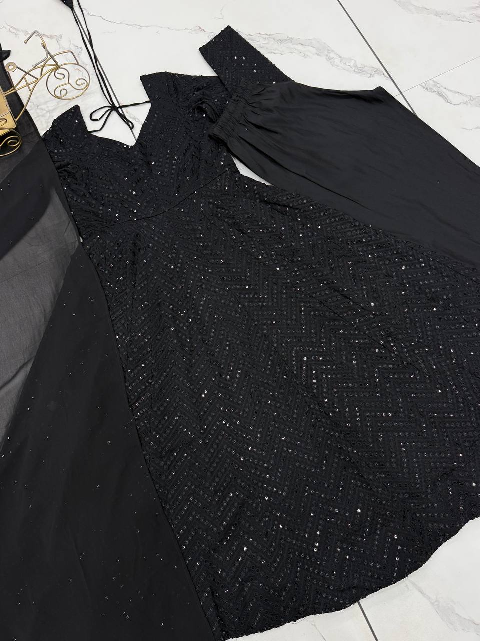 Wedding Wear Black Color Embroidery With Sequence Anarkali Suit