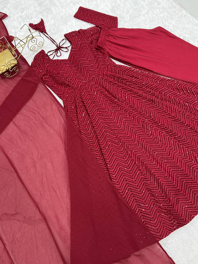 Maroon Color Georgette With Sequence Embroidery Work Long Anarkali Suit