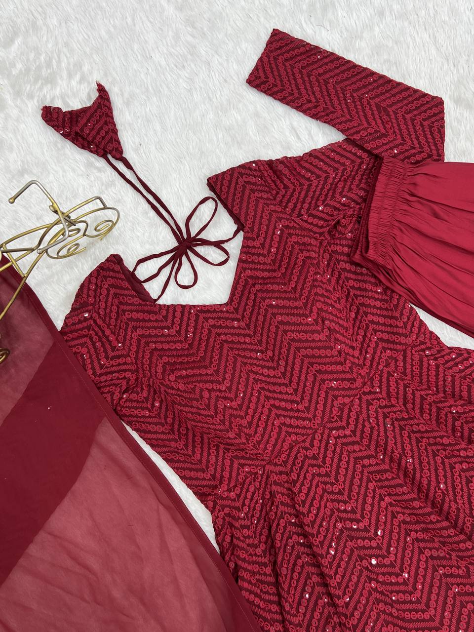 Maroon Color Georgette With Sequence Embroidery Work Long Anarkali Suit
