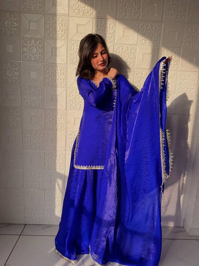 Blue Color Designer Fandy Silk Wear Plazo Suit