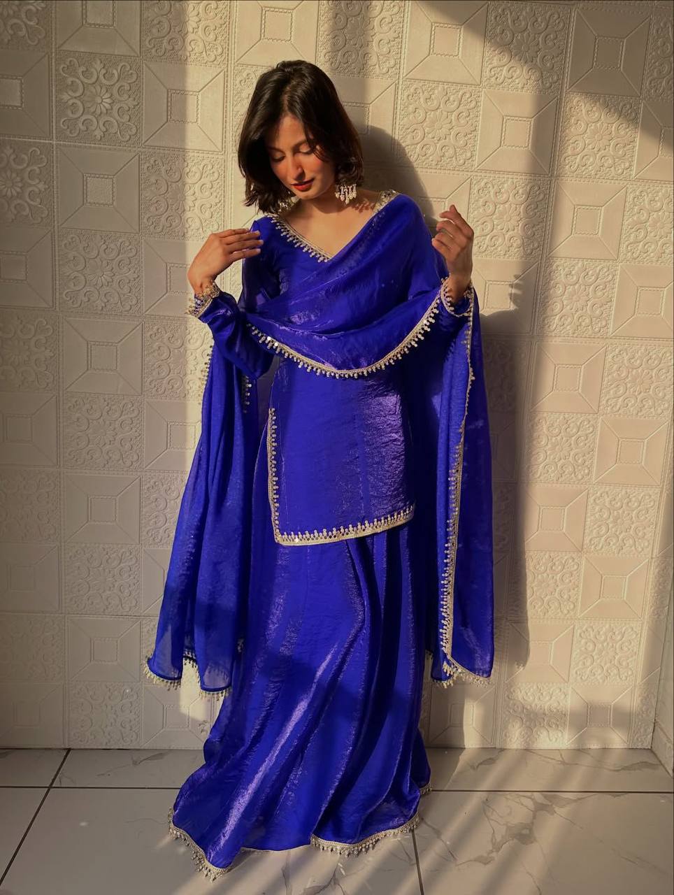 Blue Color Designer Fandy Silk Wear Plazo Suit