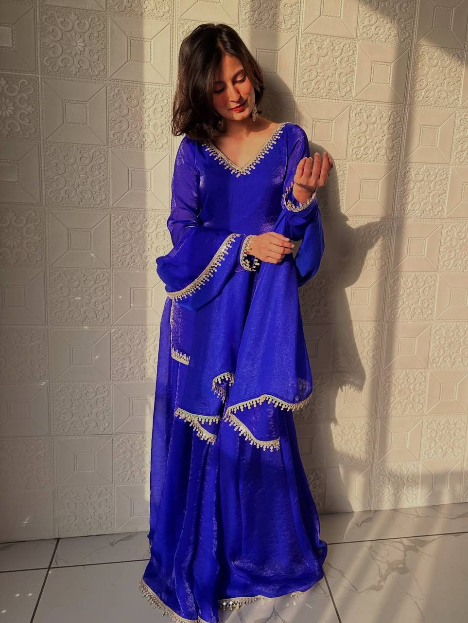 Blue Color Designer Fandy Silk Wear Plazo Suit