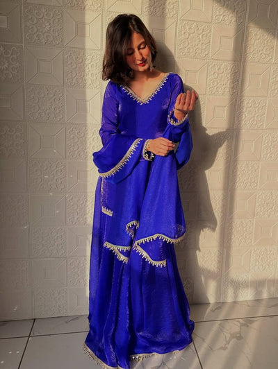 Blue Color Designer Fandy Silk Wear Plazo Suit