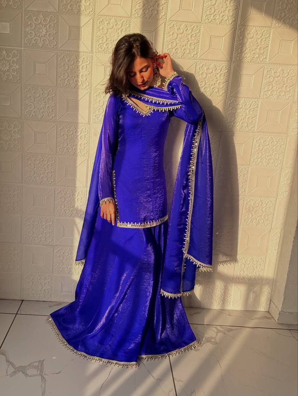 Blue Color Designer Fandy Silk Wear Plazo Suit