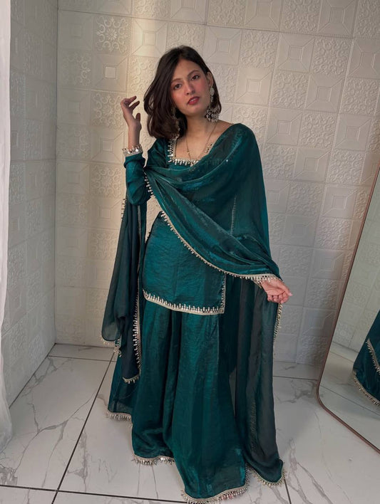 Green Color Function Wear Plazo Suit For Women