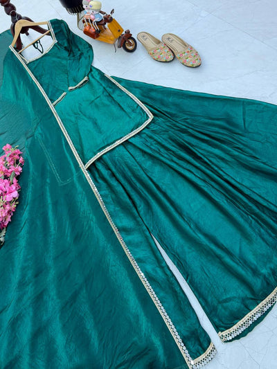 Green Color Function Wear Plazo Suit For Women