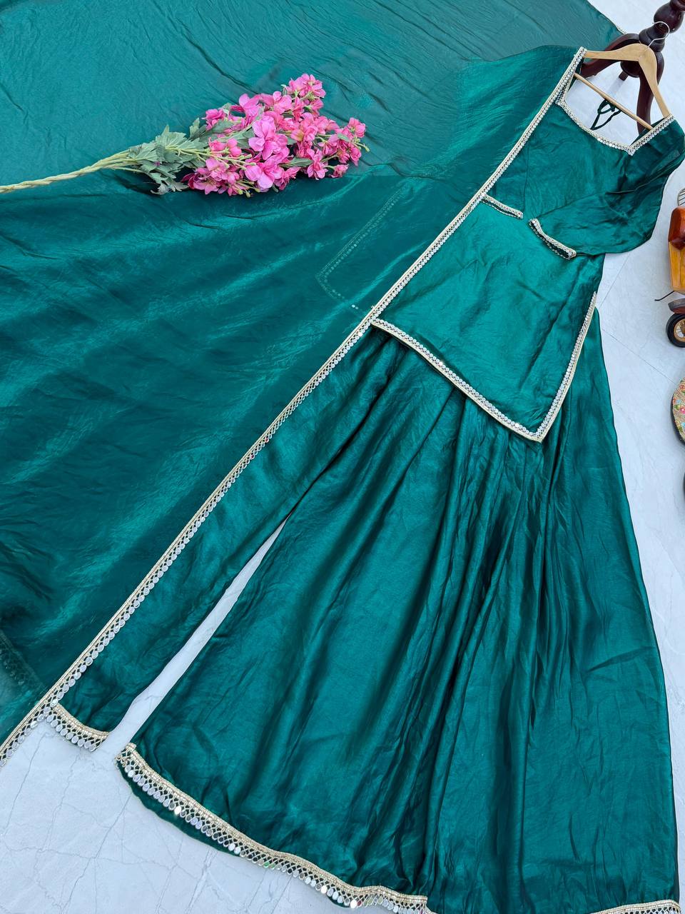 Green Color Function Wear Plazo Suit For Women