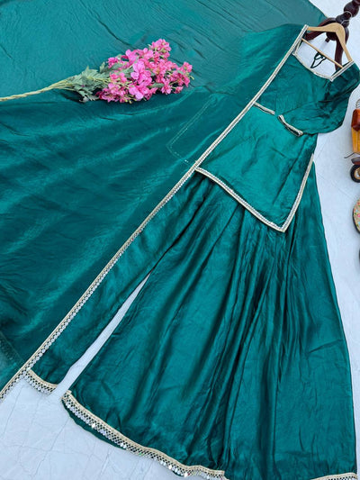 Green Color Function Wear Plazo Suit For Women