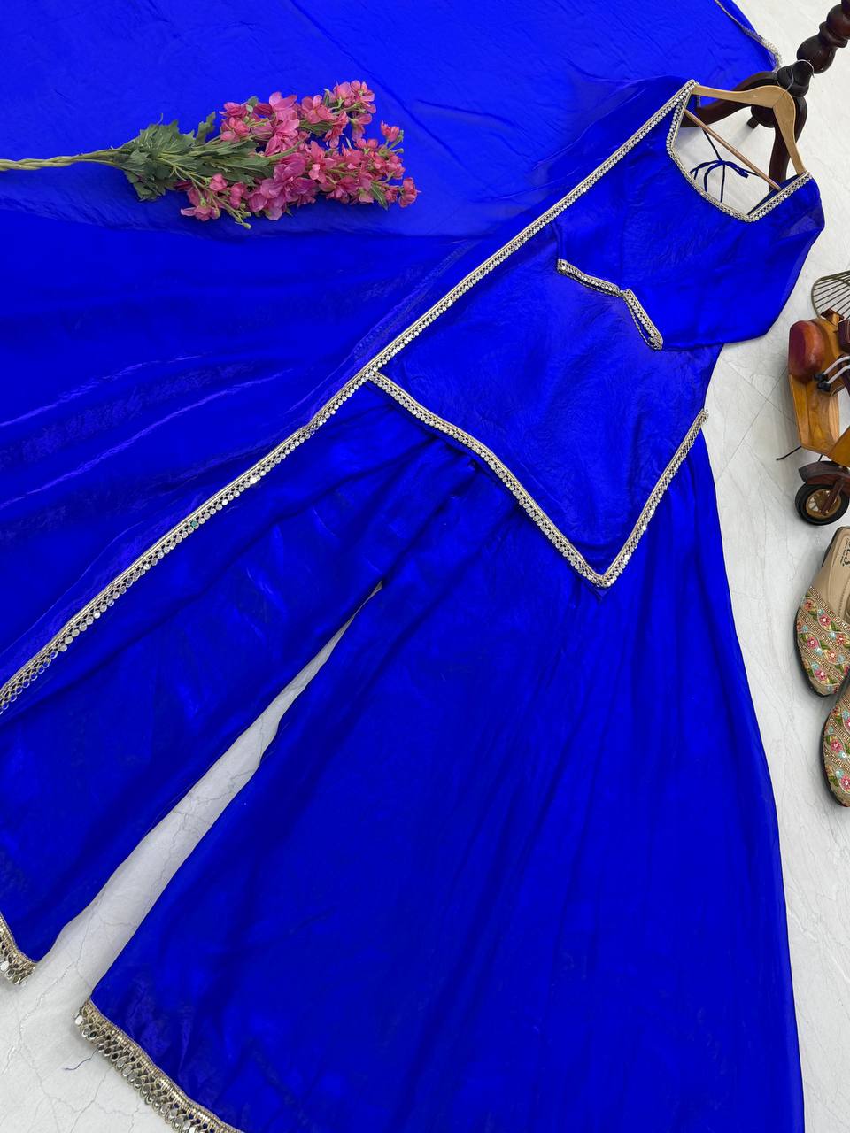 Blue Color Designer Fandy Silk Wear Plazo Suit
