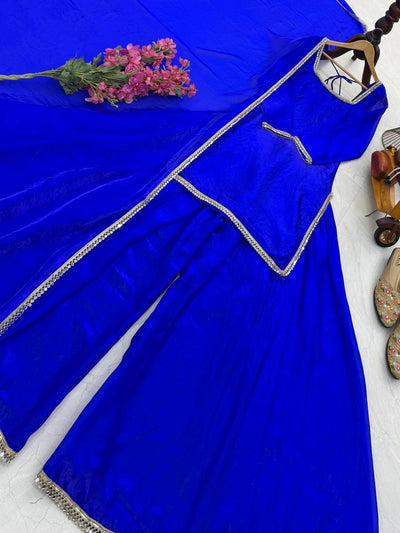 Blue Color Designer Fandy Silk Wear Plazo Suit