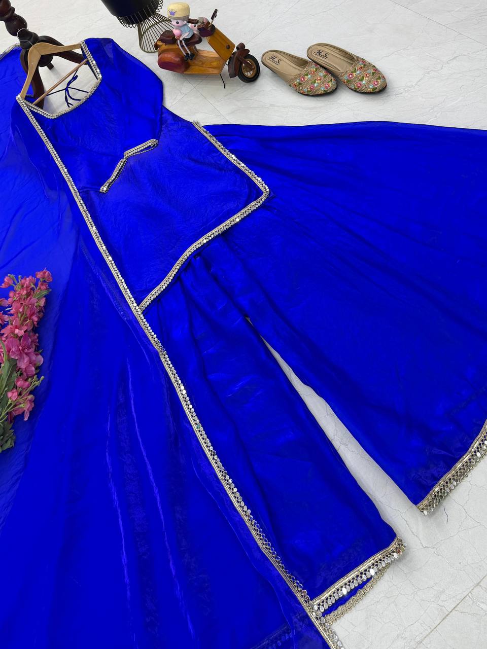 Blue Color Designer Fandy Silk Wear Plazo Suit