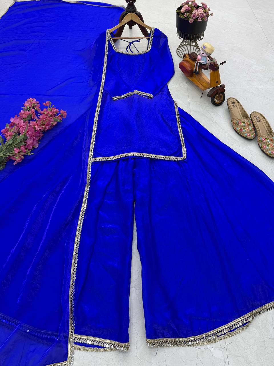 Blue Color Designer Fandy Silk Wear Plazo Suit