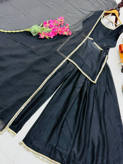 Black Color Function Wear Mirror Work Plazo Suit