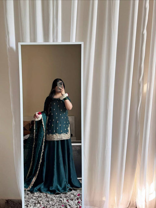 Rama Color Chinon Silk With Embroidery Work Designer Sharara Suit