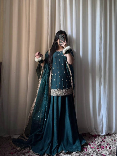 Rama Color Chinon Silk With Embroidery Work Designer Sharara Suit