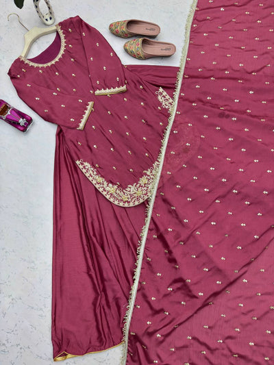 Plum Color Chinon Silk Wear Sharara Suit For Women