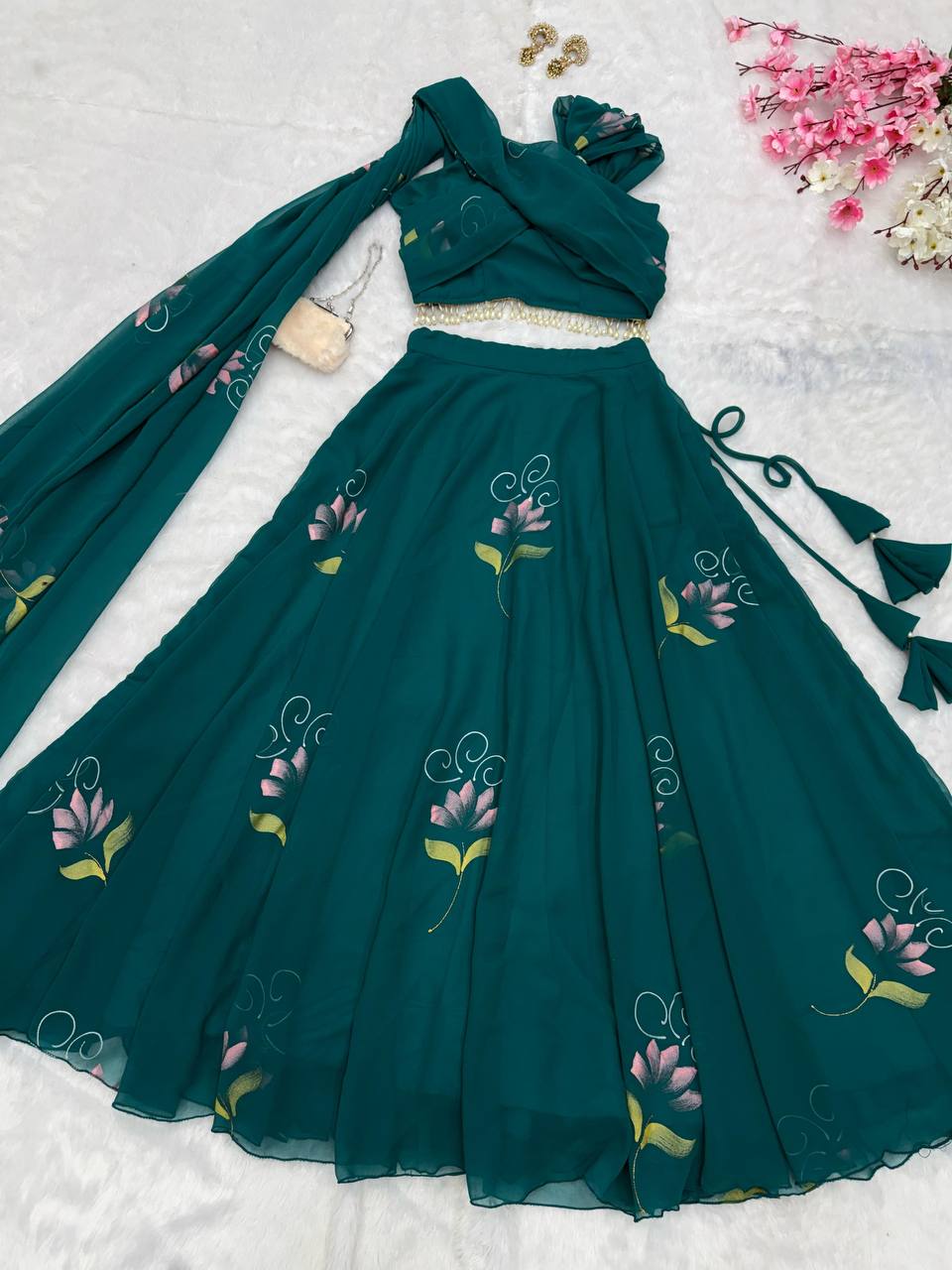 Party Wear Green Color Georgette Wear Lehenga Choli