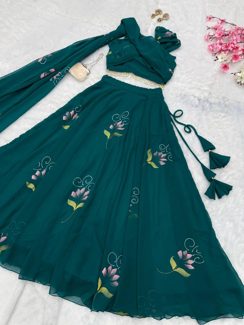 Party Wear Green Color Georgette Wear Lehenga Choli