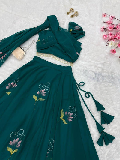 Party Wear Green Color Georgette Wear Lehenga Choli
