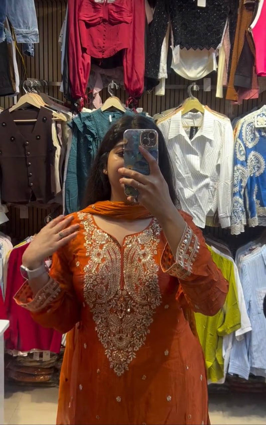 Orange Color Fandy silk With Sequence Work Sharara Suit For Women