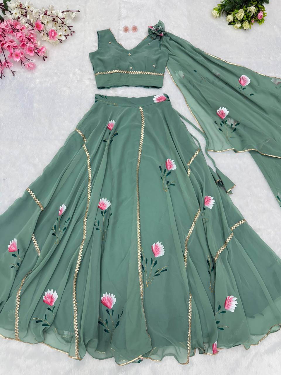 Function Wear Sea Green Color Ready To Wear Lehenga Choli