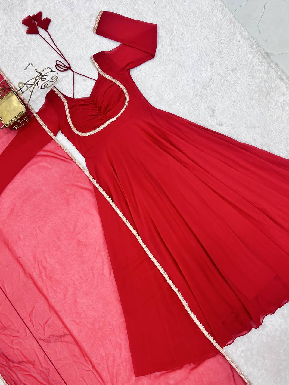 Classy Red Color Chanderi Silk Anarkali Suit
