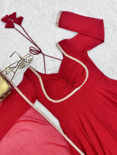 Classy Red Color Chanderi Silk Anarkali Suit