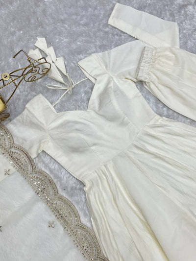 White Color Soft Georgette With Sequence Work Long Anarkali Gown