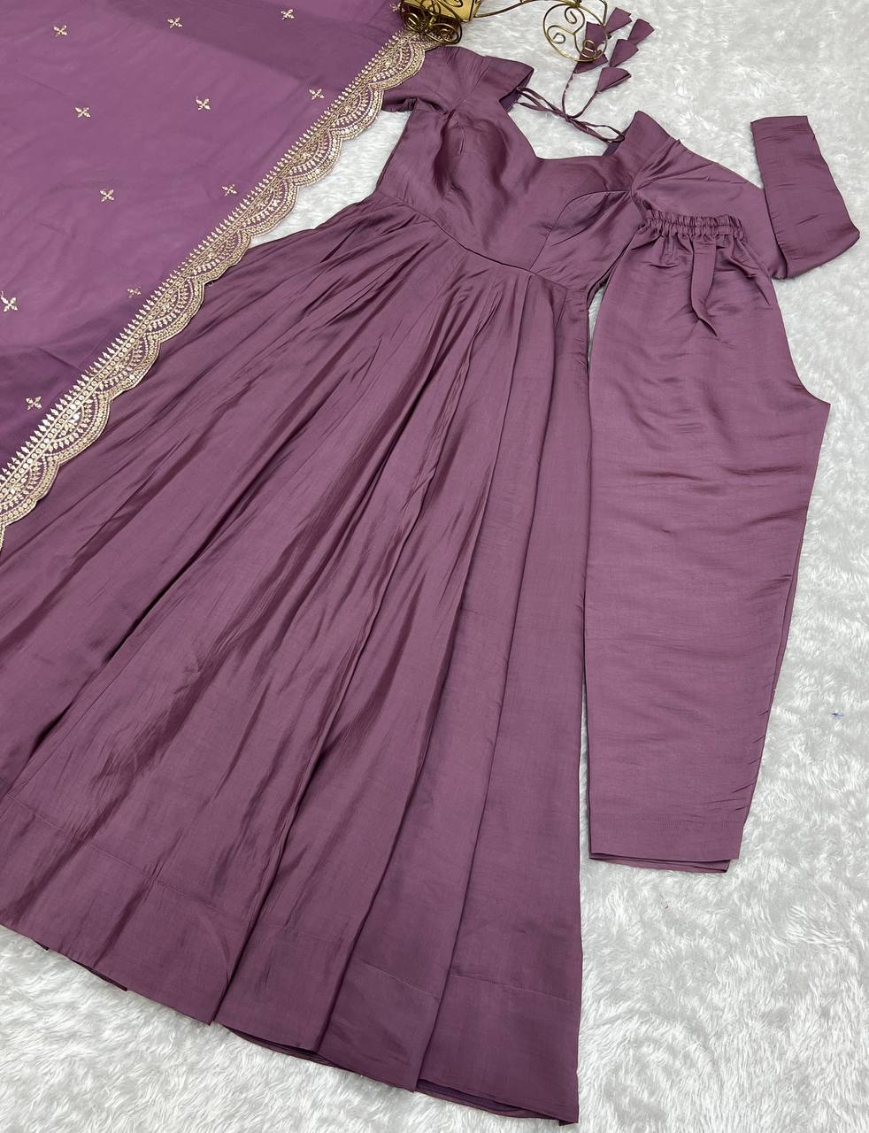 Purple Color Festive Wear Gown With Dupatta