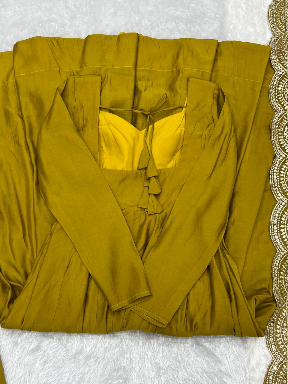 Parrot Green Color Roman Silk Wear Three Piece Anarkali Gown