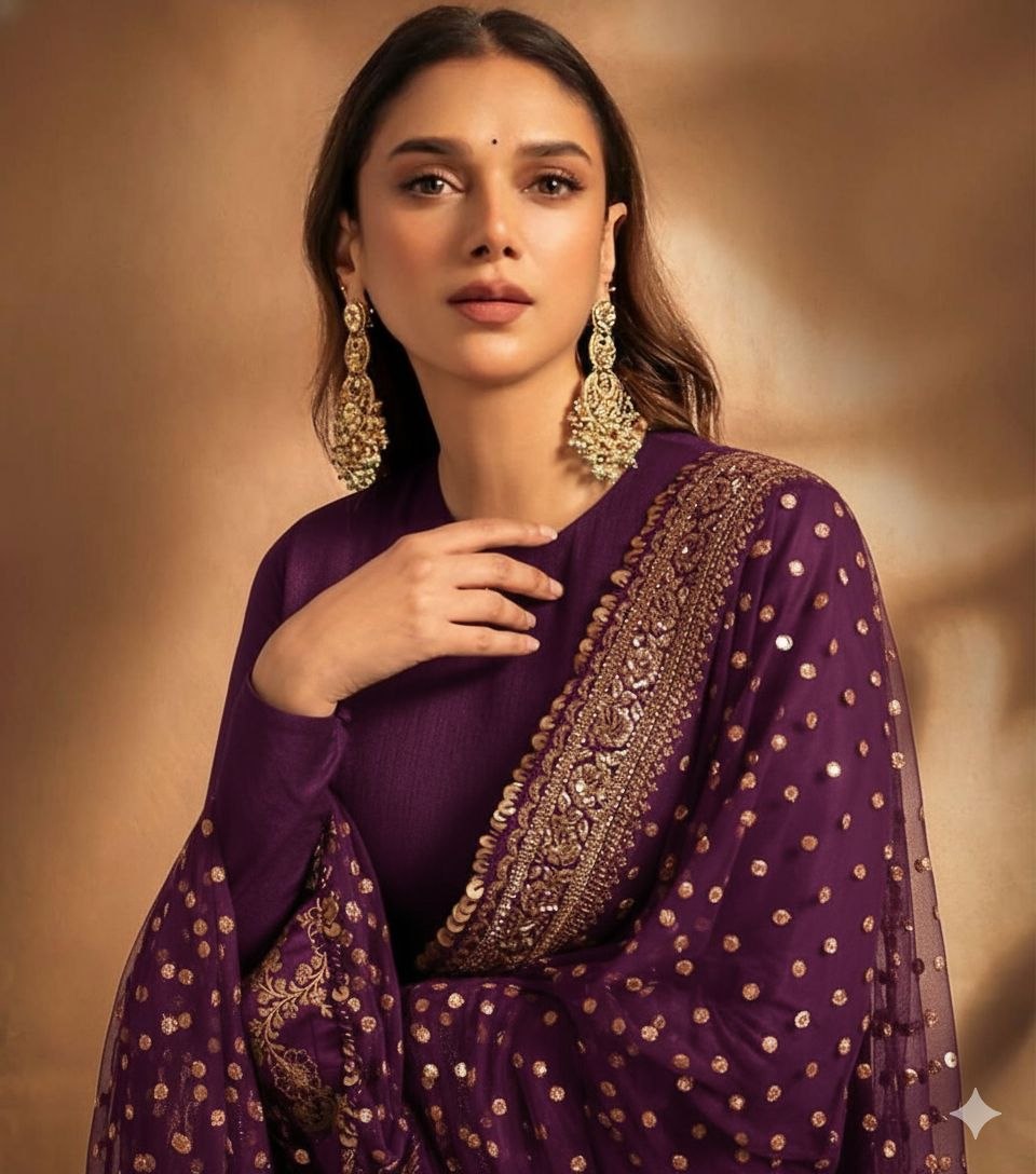 Wine Color Georgette With Embroidery And Sequence Work Anarkali Gown