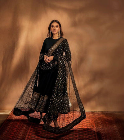 Classy Black Color Anarkali Gown With Heavy Dupatta