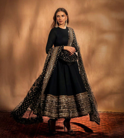 Classy Black Color Anarkali Gown With Heavy Dupatta