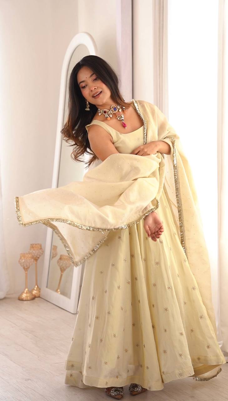 Cream Color Designer Festival Wear Anarkali Suit For Women