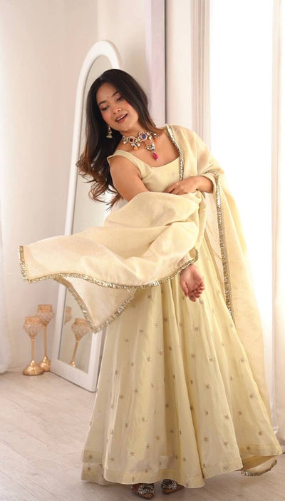 Cream Color Designer Festival Wear Anarkali Suit For Women
