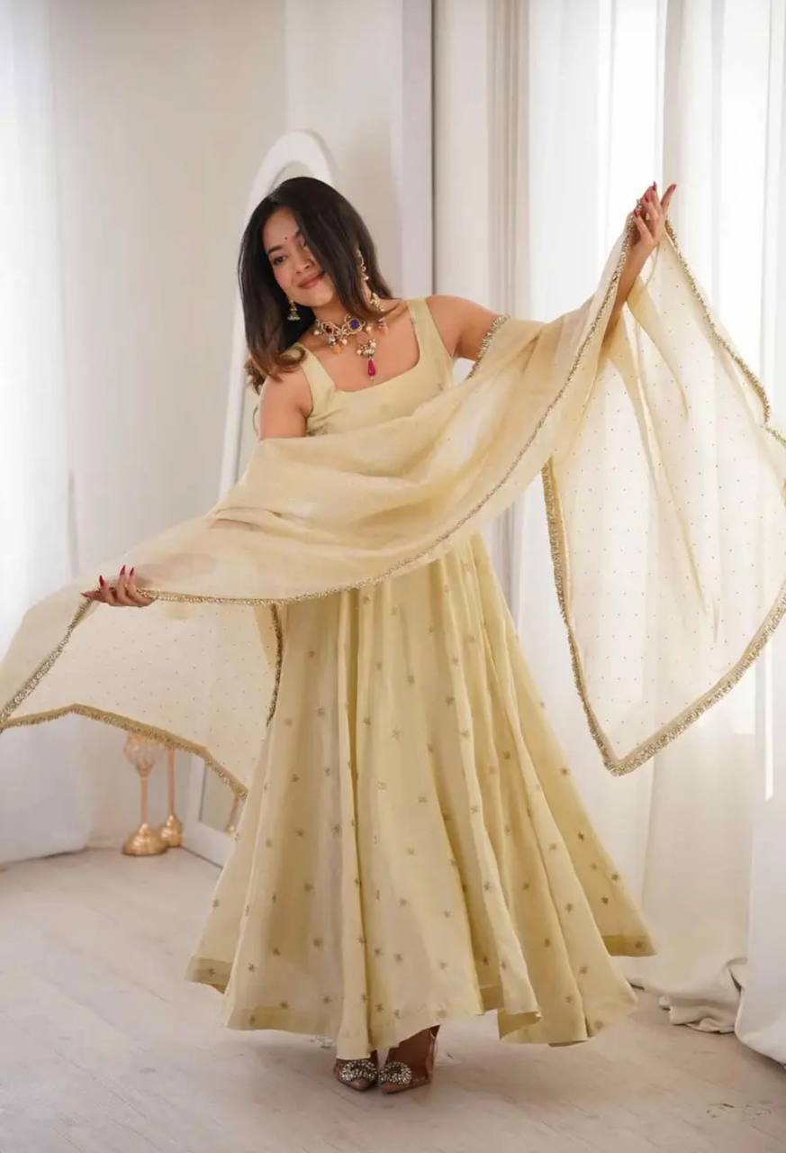 Cream Color Designer Festival Wear Anarkali Suit For Women