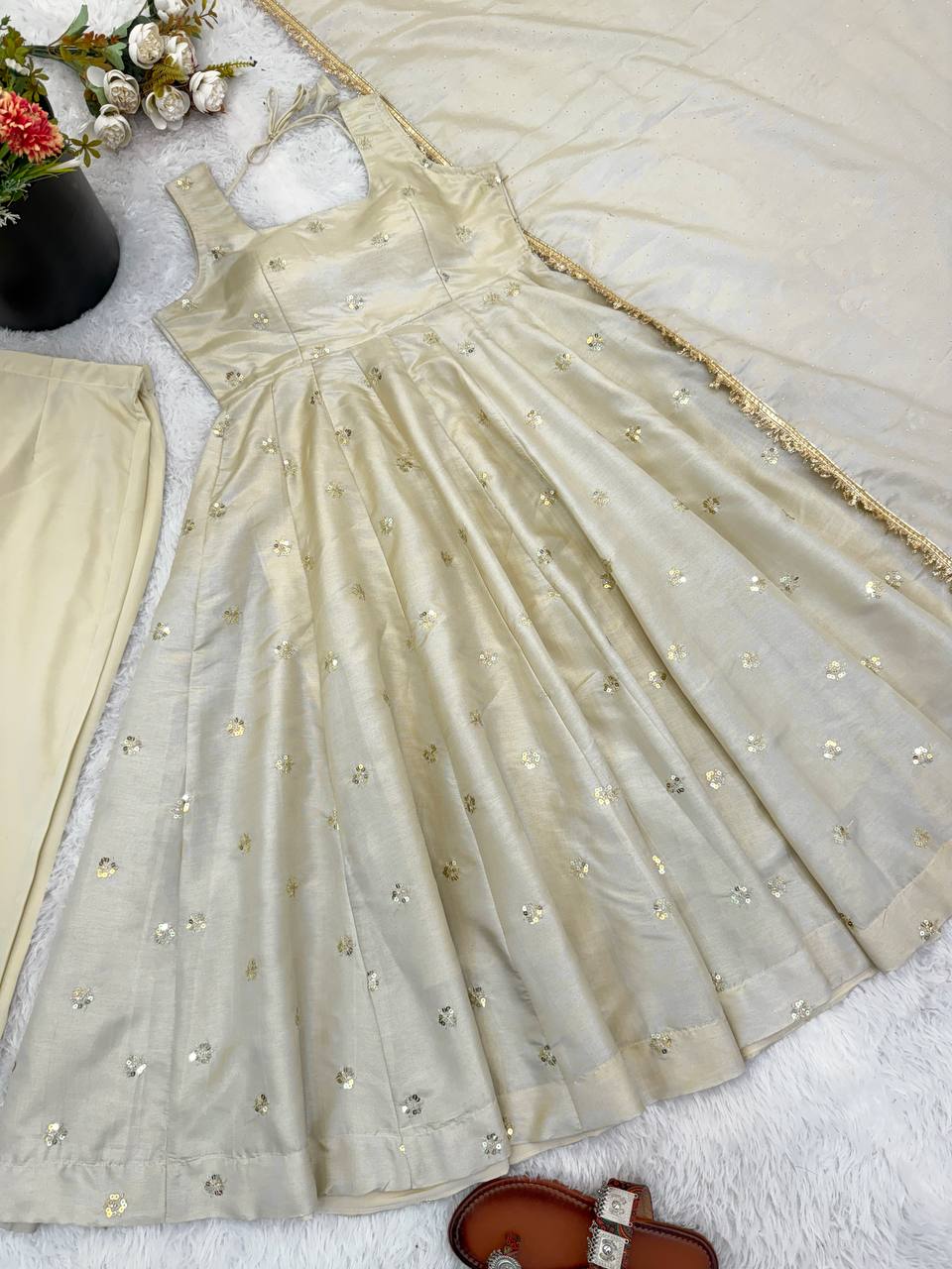 Cream Color Designer Festival Wear Anarkali Suit For Women