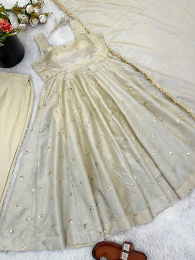 Cream Color Designer Festival Wear Anarkali Suit For Women