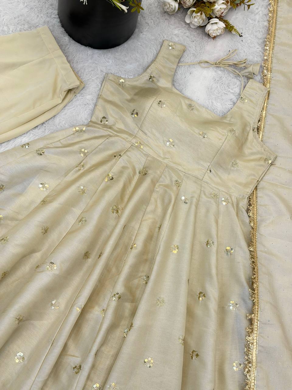 Cream Color Designer Festival Wear Anarkali Suit For Women