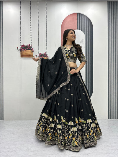 Festive Wear Black Color Lehenga Choli For Women