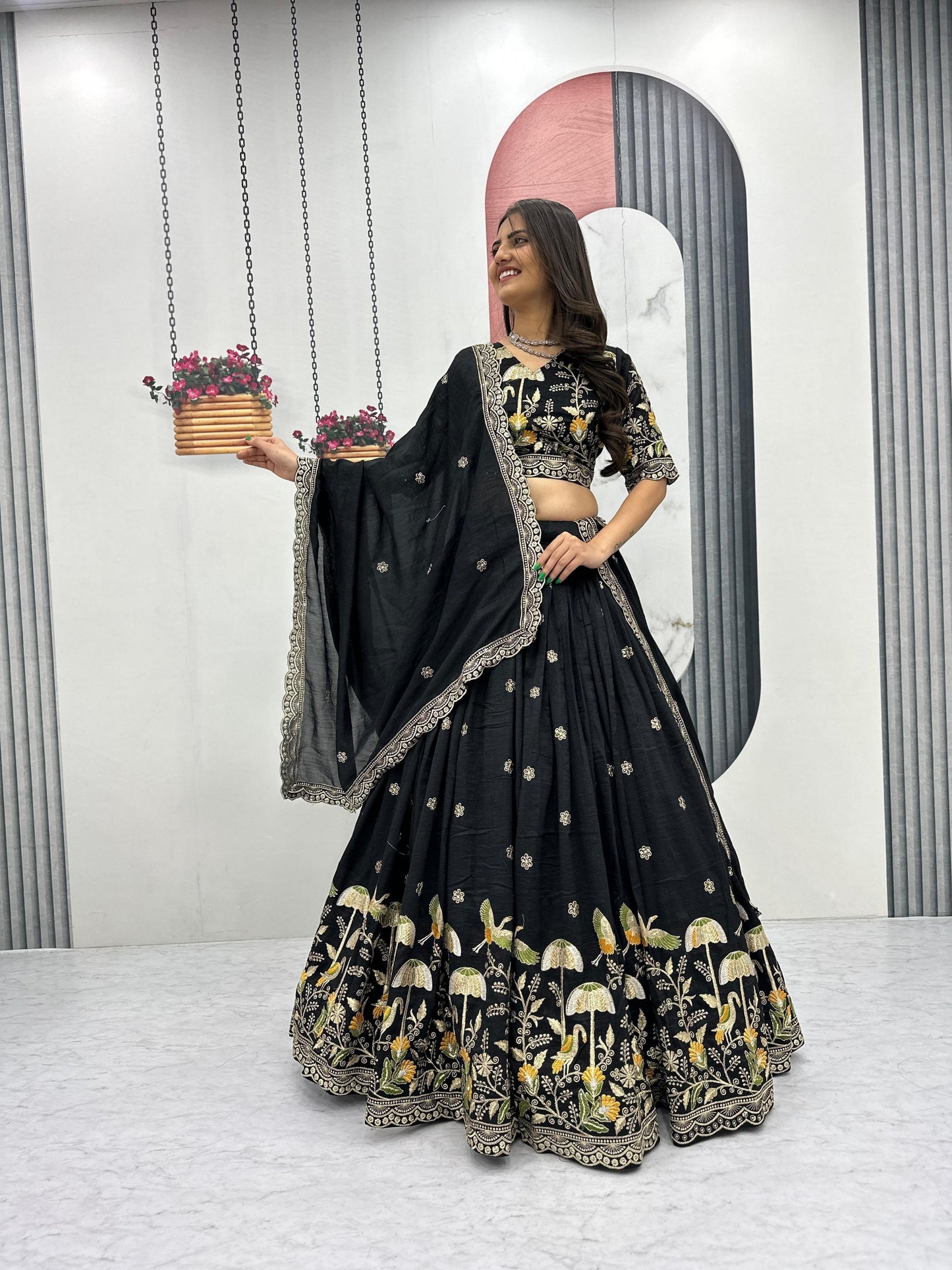 Festive Wear Black Color Lehenga Choli For Women
